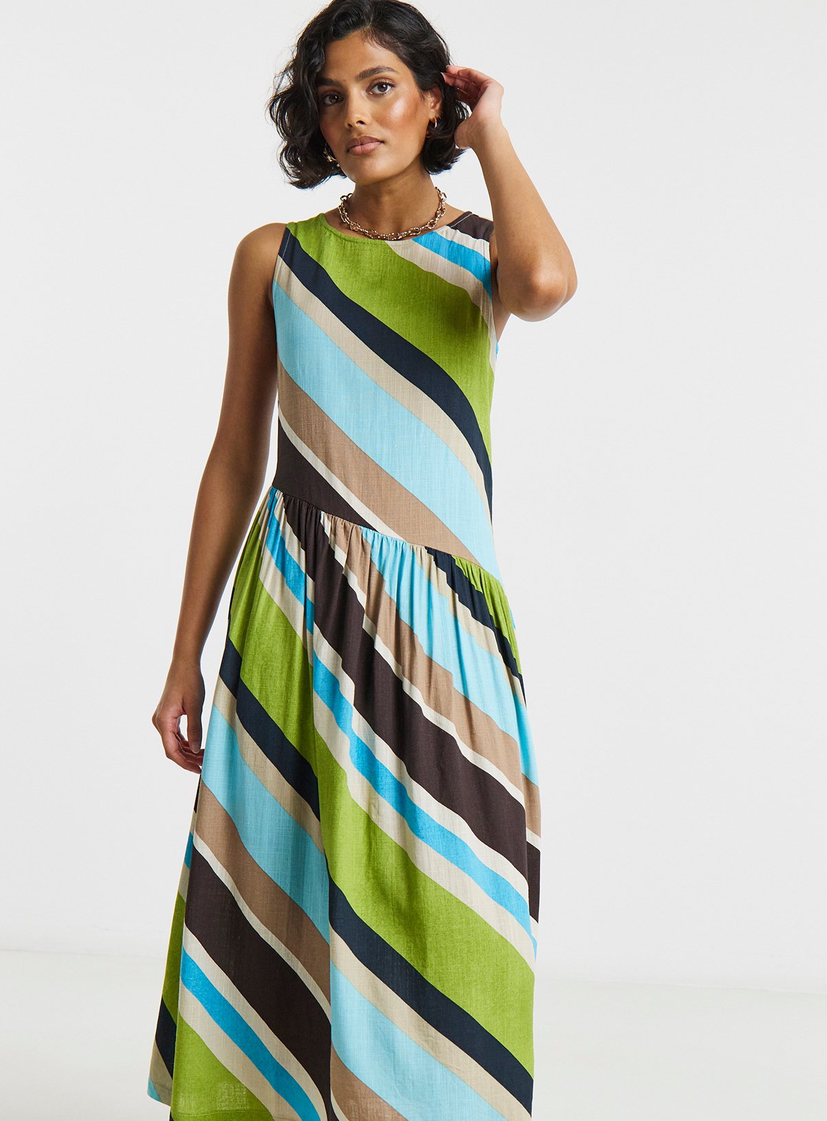 SIMPLY BE Stripe Linen Midi Dress 30 - Image 3 thumbnail